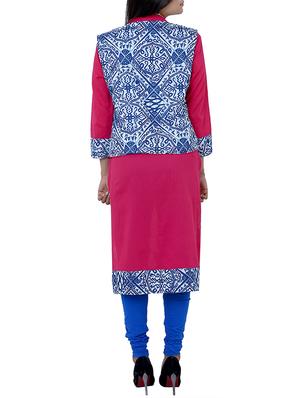 pink cotton printed straight kurta - 13373525 - Standard Image - 3