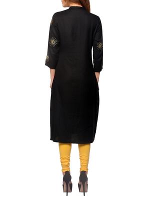 black viscose straight kurta - 13376551 - Standard Image - 3
