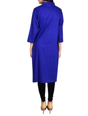 blue cotton blend printed straight kurta - 13377079 - Standard Image - 3