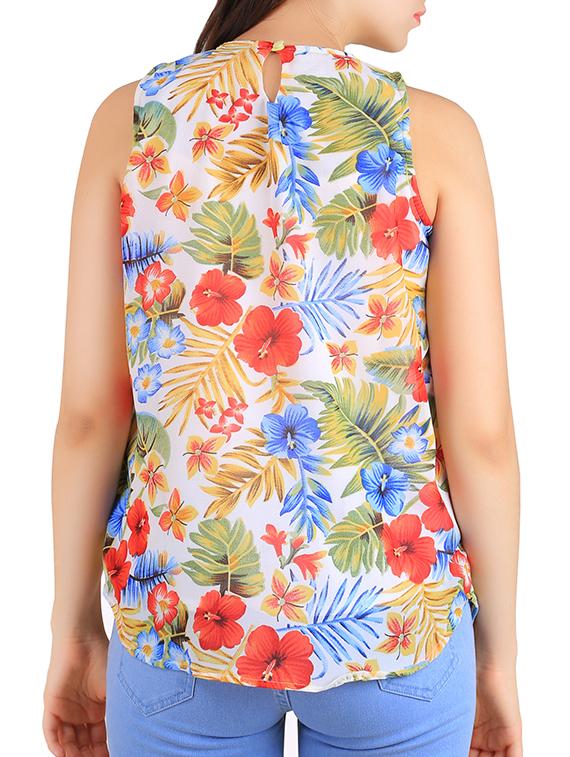 yellow floral printed poly georgette regular top - 13384724 - Zoom Image - 3