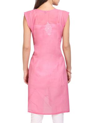 pink cotton chikankari work a-line kurta - 13387891 - Standard Image - 3