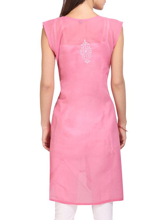 pink cotton chikankari work a-line kurta - 13387891 - Zoom Image - 3