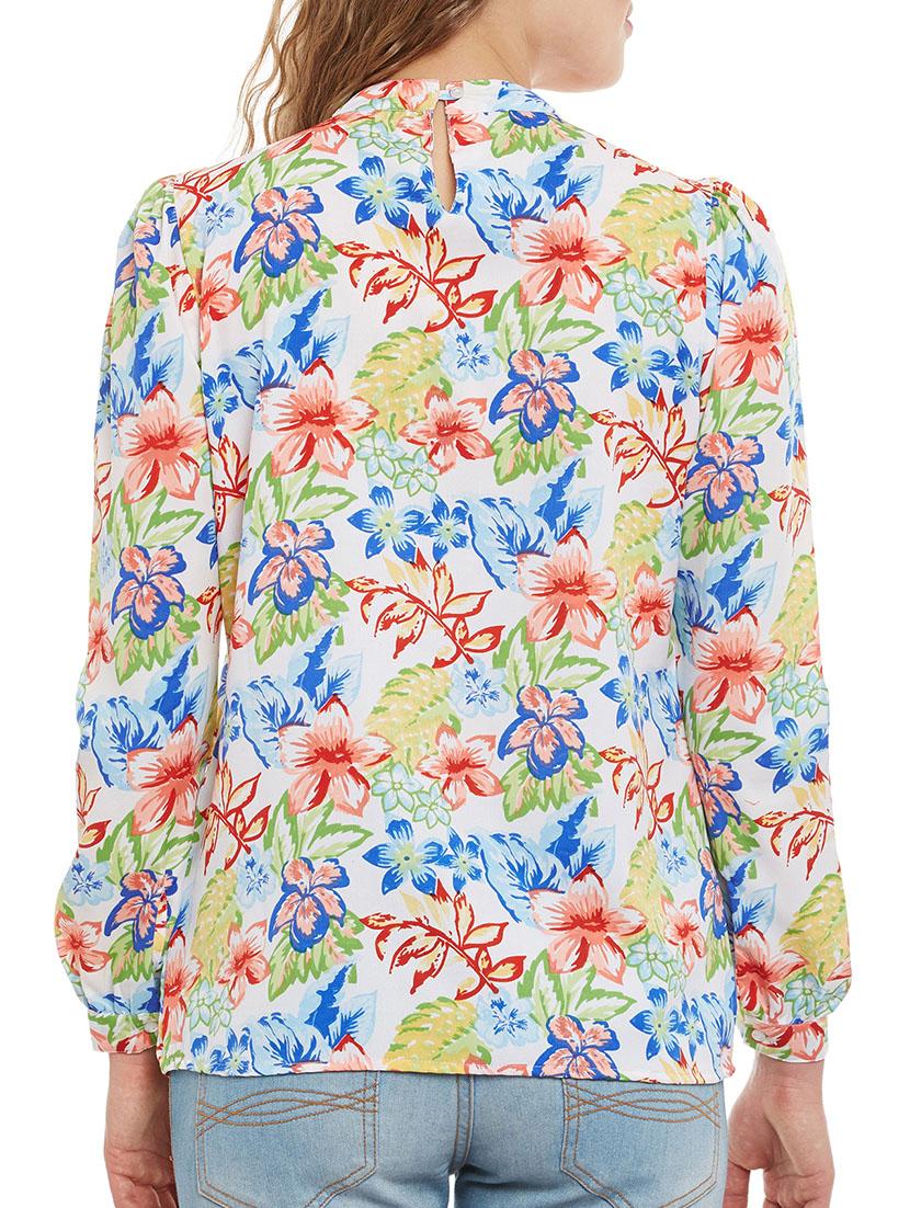 pleated mock neck floral top - 13388105 - Zoom Image - 3