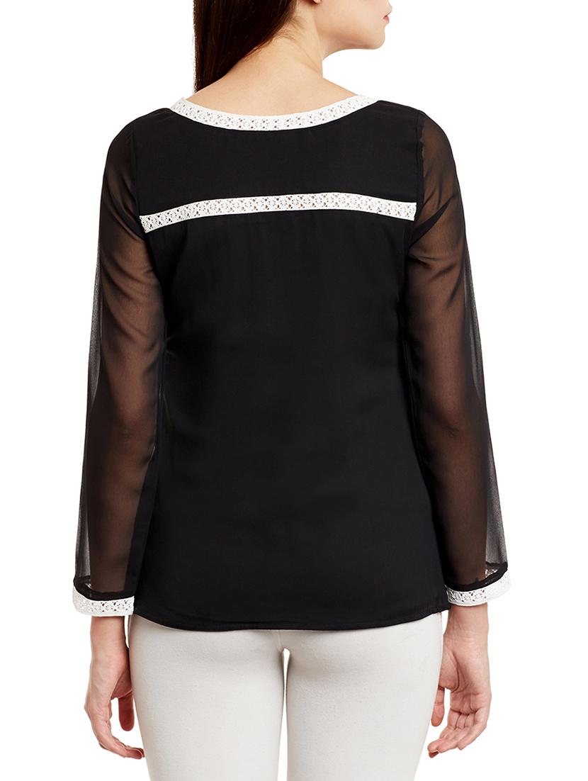 contrast lace pin tucks detail top - 13388109 - Zoom Image - 3