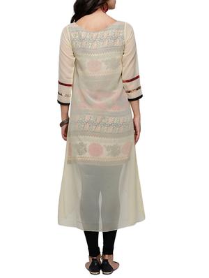 beige georgette printed high-low kurta - 13410512 - Standard Image - 3