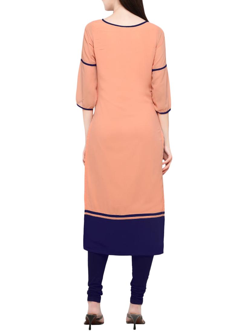 peach georgette solid long kurta - 13410513 - Zoom Image - 3