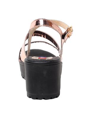 bronze leatherette ankle strap sandals - 13410882 - Standard Image - 3