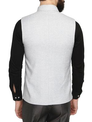 solid grey terry rayon nehru jacket - 13411582 - Standard Image - 3