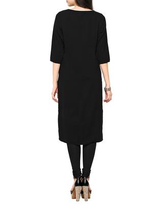 black crepe straight kurta - 13417354 - Standard Image - 3