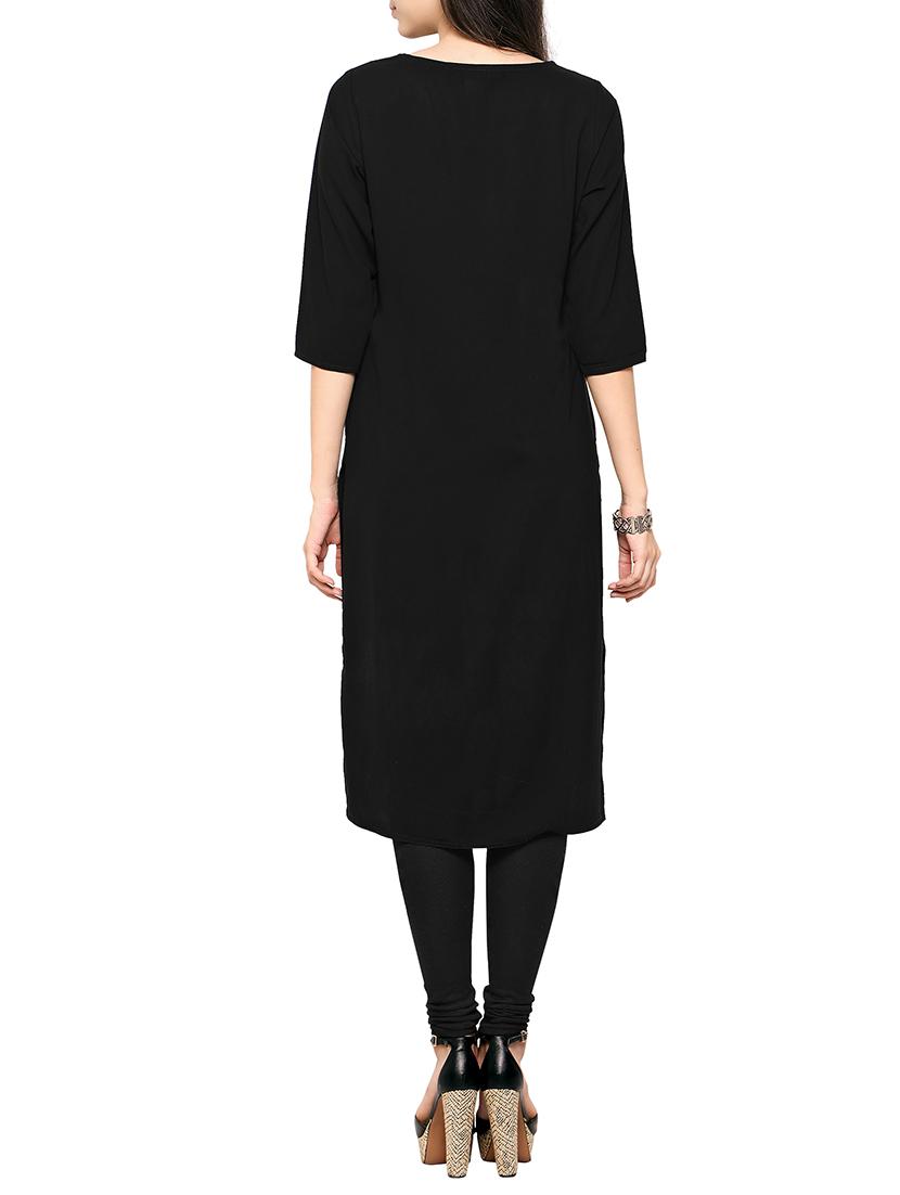 black crepe straight kurta - 13417354 - Zoom Image - 3