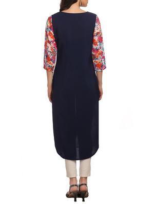 pink crepe floral printed long kurta - 13425769 - Standard Image - 3
