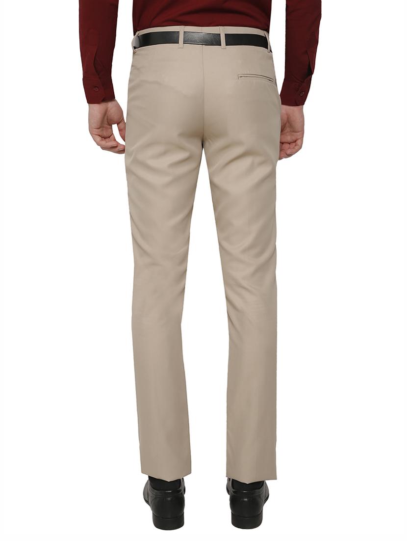 beige polyester flat front trousers formal trouser - 13428233 - Zoom Image - 3