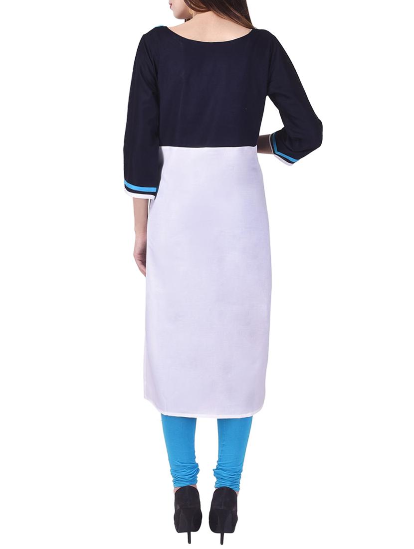 black cotton straight kurta - 13429214 - Zoom Image - 3