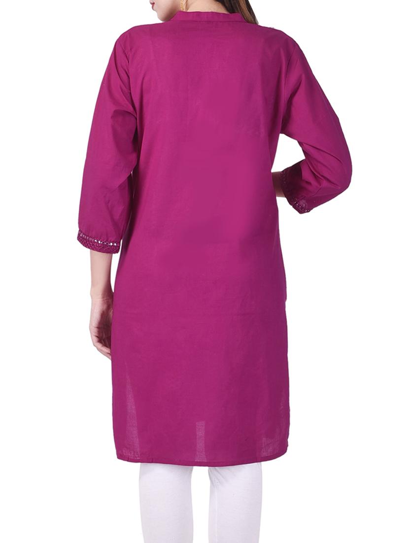 purple cotton kurta - 13429219 - Zoom Image - 3