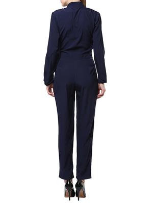 navy blue crepe full leg jumpsuit - 13440596 - Standard Image - 3