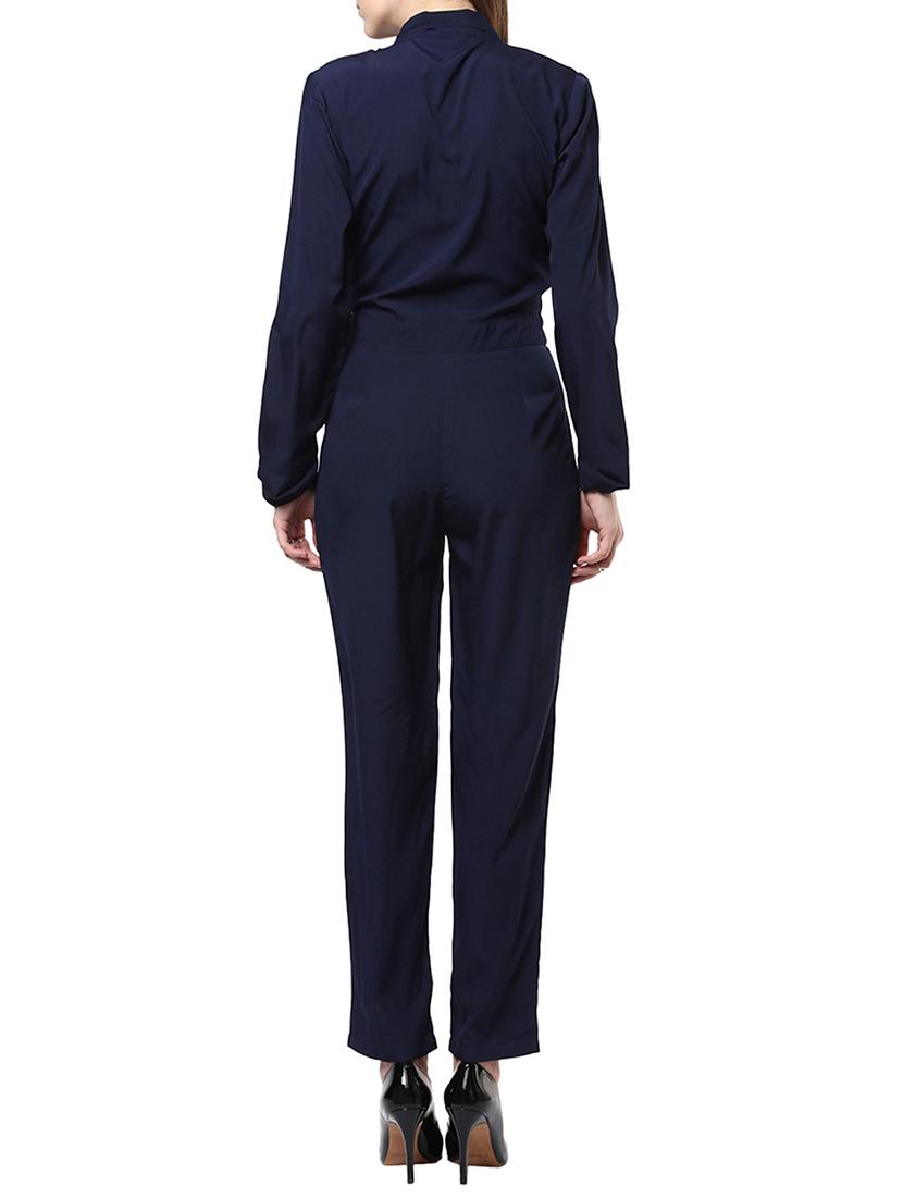 navy blue crepe full leg jumpsuit - 13440596 - Zoom Image - 3