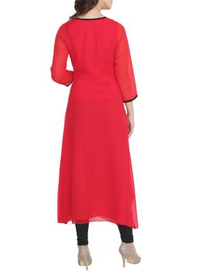 red poly georgette printed long kurta - 13443579 - Standard Image - 3