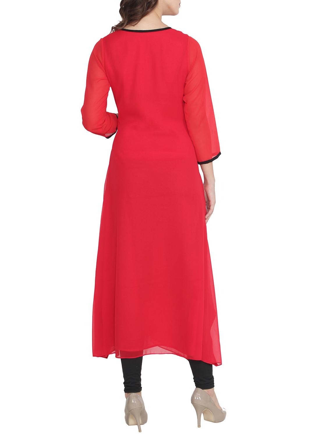 red poly georgette printed long kurta - 13443579 - Zoom Image - 3
