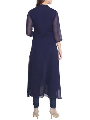 blue poly georgette printed a-line kurta - 13443580 - Standard Image - 3