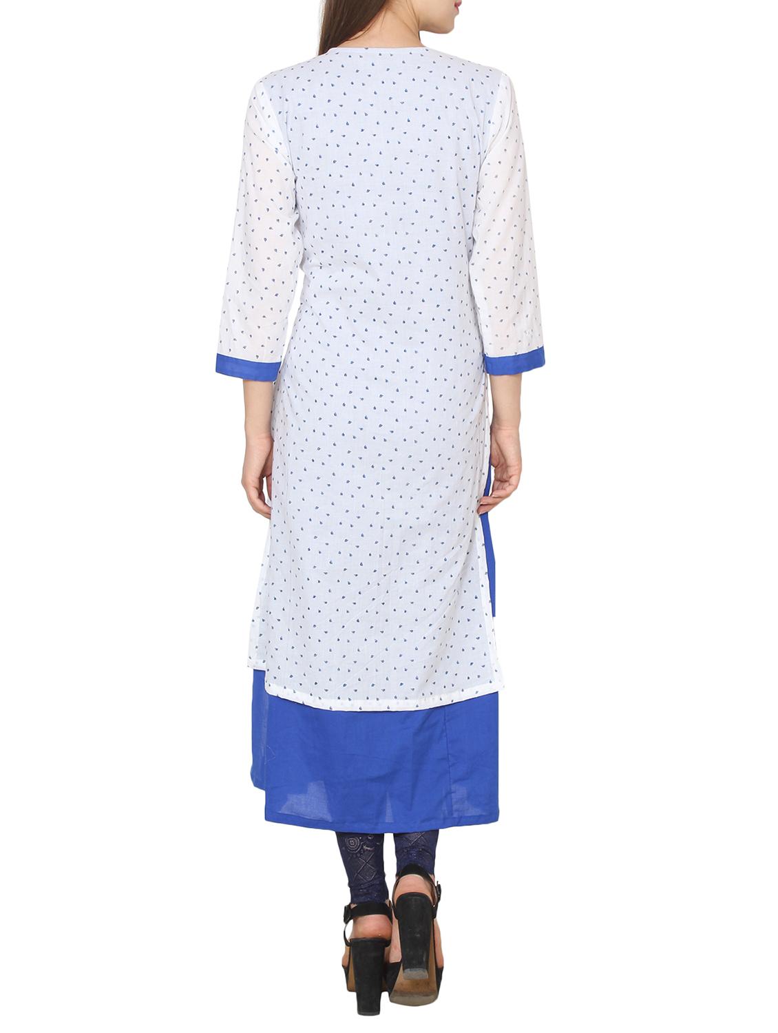 white cotton embroidered layered kurta - 13443589 - Zoom Image - 3