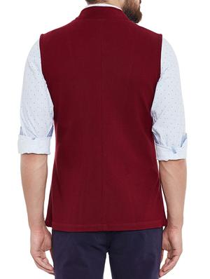 cherry red cotton nehru jacket - 13444713 - Standard Image - 3