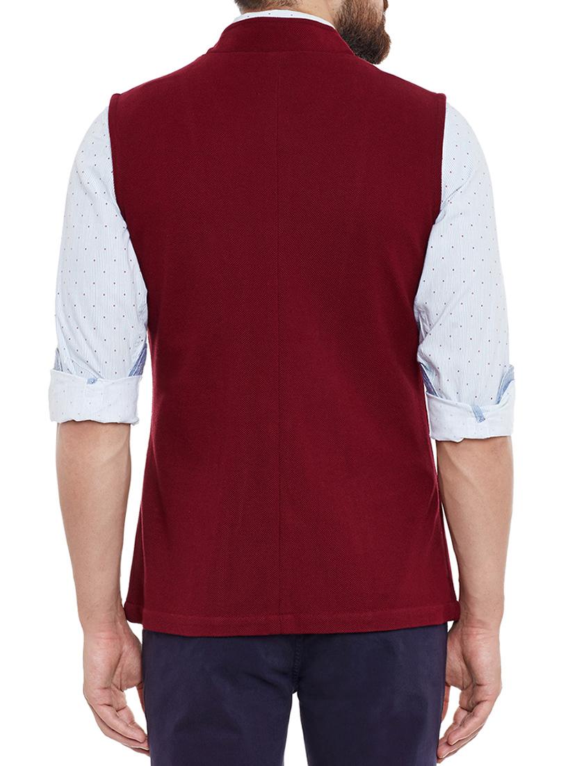 cherry red cotton nehru jacket - 13444713 - Zoom Image - 3