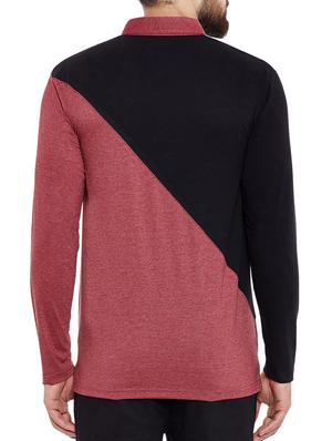 maroon color block polo t-shirt - 13444731 - Standard Image - 3