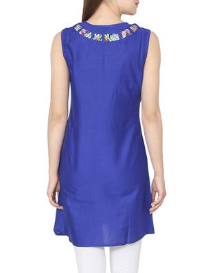 blue viscose aline kurta - 13447860 - Standard Image - 3