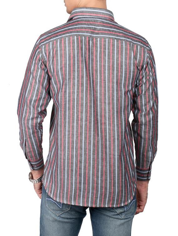 grey cotton striped casual shirt - 13449957 - Zoom Image - 3
