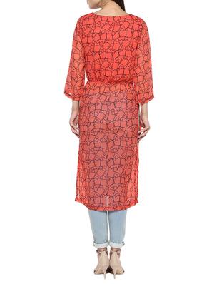 red georgette high slit kurta - 13451439 - Standard Image - 3