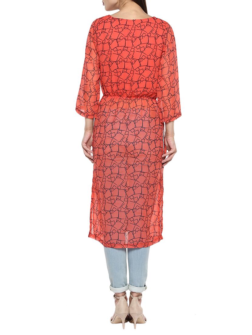 red georgette high slit kurta - 13451439 - Zoom Image - 3
