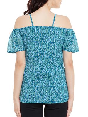 blue cold shoulder top - 13458777 - Standard Image - 3
