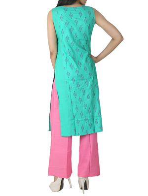 sky blue rayon printed straight kurta - 13463687 - Standard Image - 3