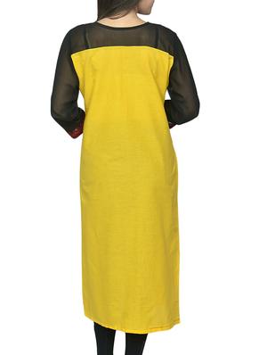 yellow cotton straight kurta - 13466444 - Standard Image - 3