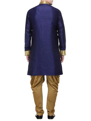 navy blue silk blend sherwani ethnic wear set - 13468563 - Standard Image - 3