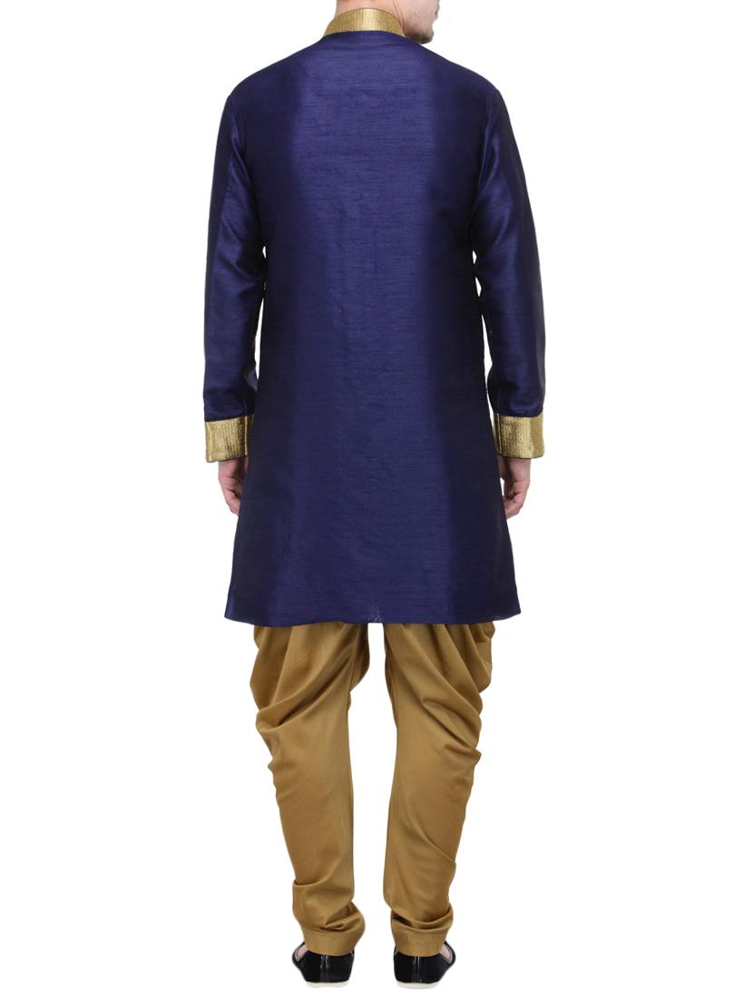 navy blue silk blend sherwani ethnic wear set - 13468563 - Zoom Image - 3