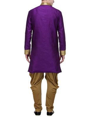 purple silk blend sherwani ethnic wear set - 13468568 - Standard Image - 3