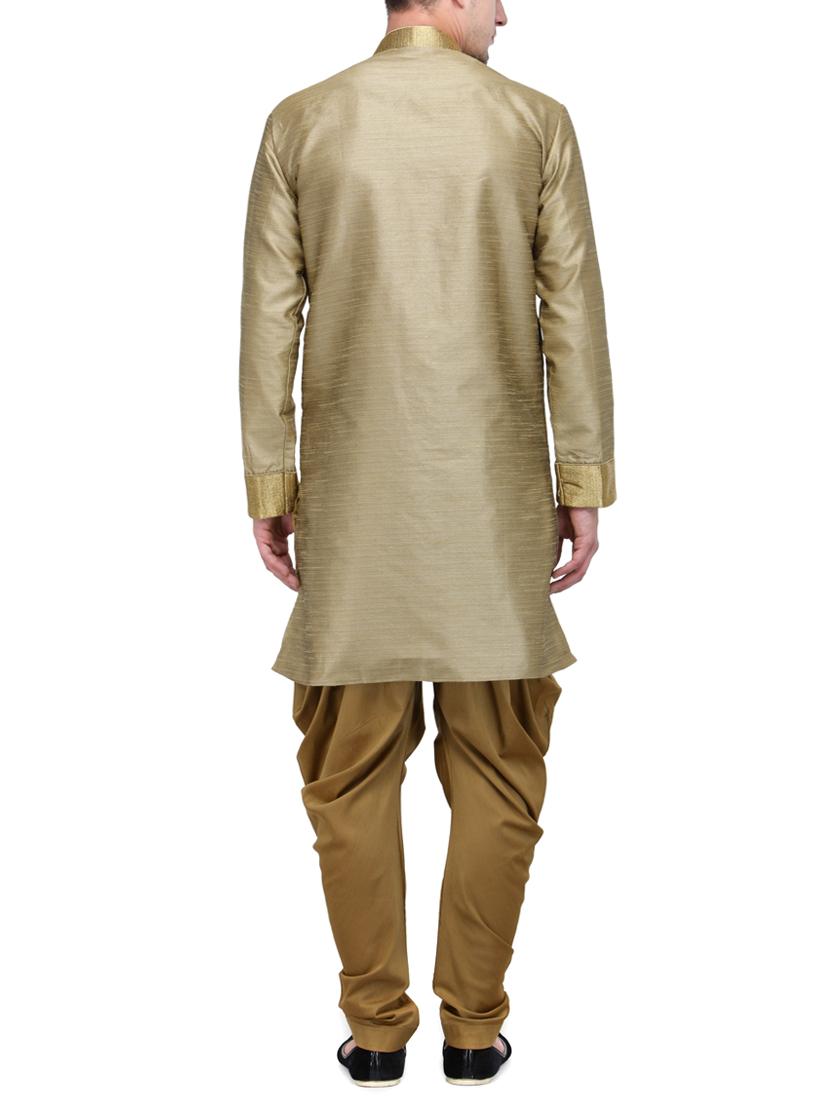 khaki silk blend sherwani ethnic wear set - 13468576 - Zoom Image - 3