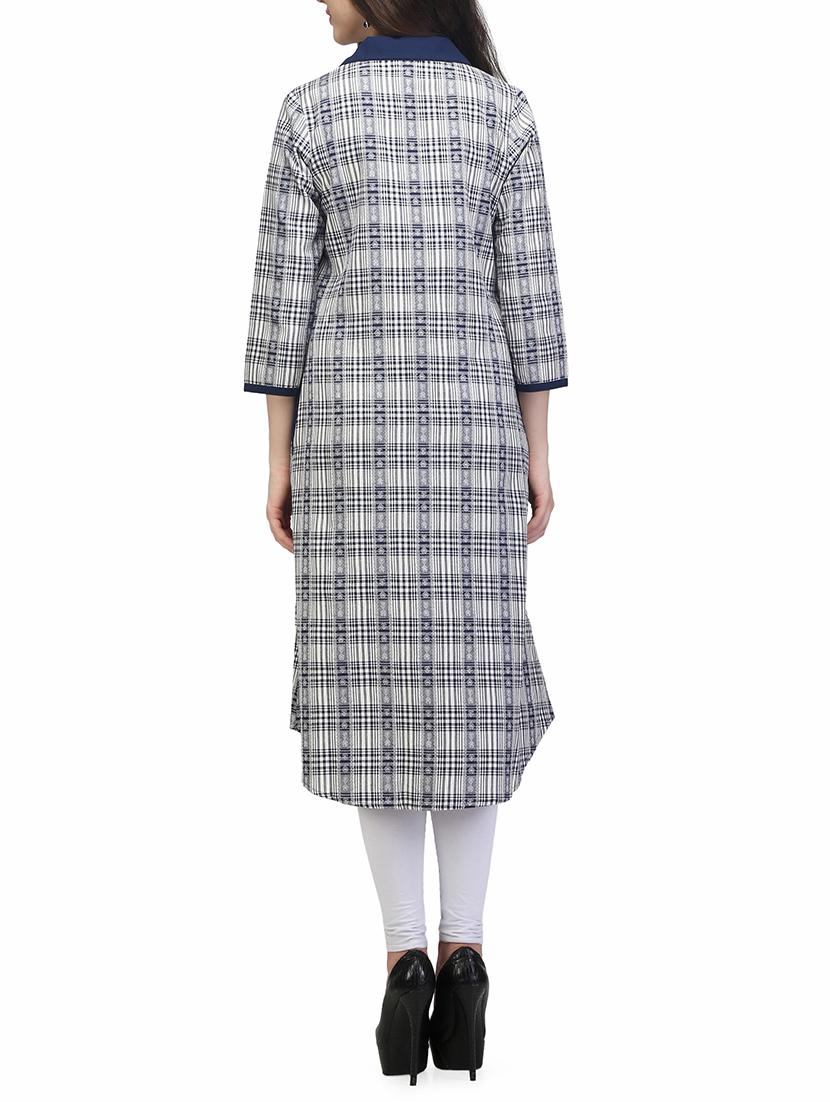 blue cotton aline kurta - 13480143 - Zoom Image - 3