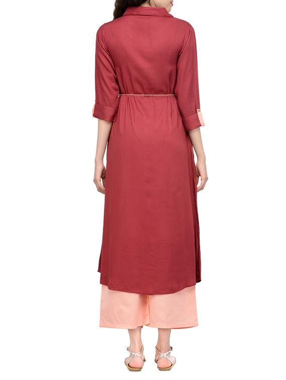 embroidered shirt collar kurta - 13549941 - Zoom Image - 3