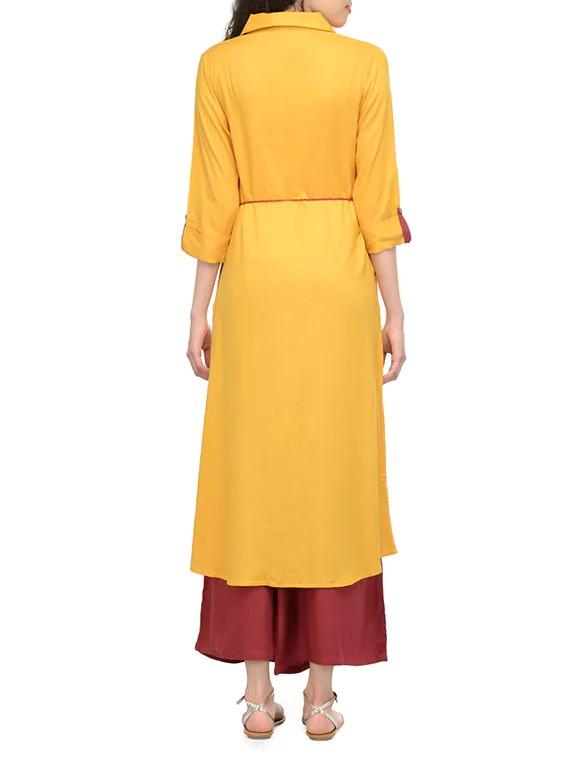 shirt collar embroidered kurta with tassels - 13549943 - Zoom Image - 3