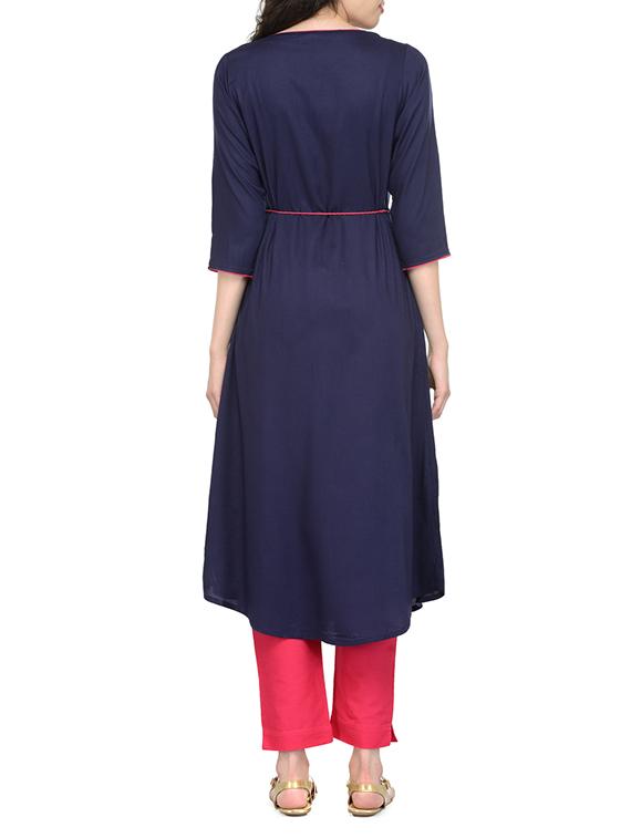 blue rayon a-line kurta - 13549946 - Zoom Image - 3