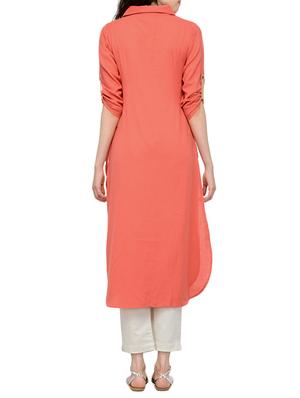 peach cotton straight kurta - 13549949 - Standard Image - 3