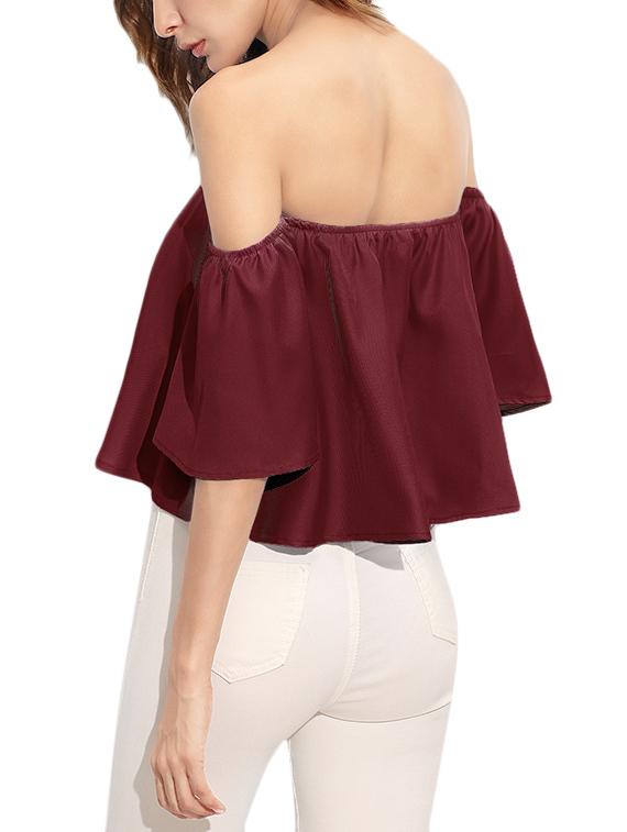 bell sleeved off shoulder crop top - 13552475 - Zoom Image - 3