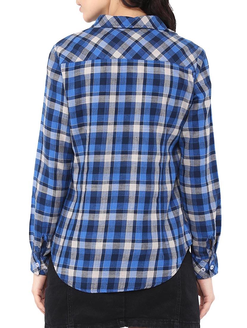 blue checkered cotton regular shirt - 13555720 - Zoom Image - 3