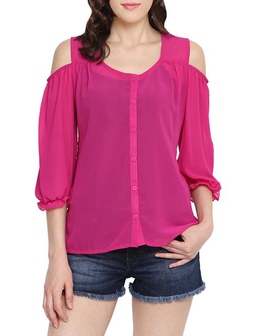 pink georgette cold shoulder shirt - 13601688 - Standard Image - 1