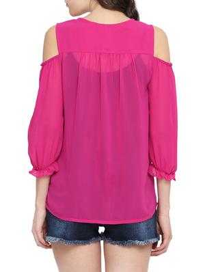 pink georgette cold shoulder shirt - 13601688 - Standard Image - 3