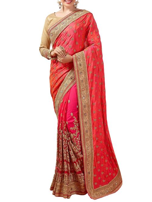 pink and orange embroidered saree with blouse - 13662359 - Very Small Image - 1