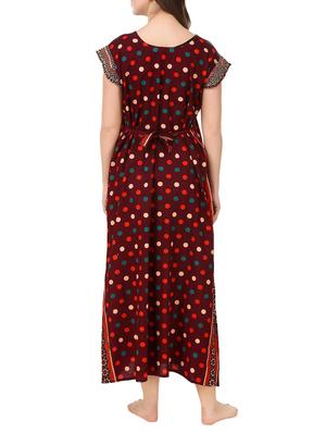 maroon polka dots printed cotton gown - 13662691 - Standard Image - 3