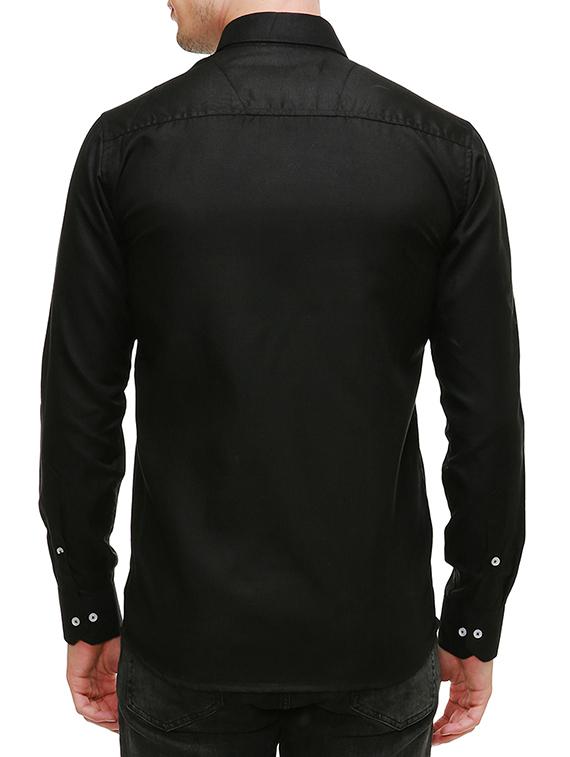 solid black cotton casual shirt - 13667900 - Zoom Image - 3